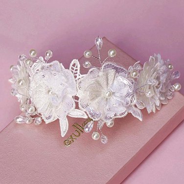 Bridal adjustable forehead band flower Faux pearl vine hair Fascinator BA197