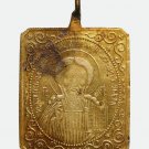 Antique Mini Brass Icon Medallion Jesus Christ Late 19th c. Religious Pendant