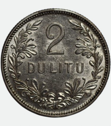 2 Litai Litu 1925 Lithuania coin, Error &acirc;�� die crack on reverse, UNC