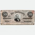 1864 Confederate State of America $ 50 Dollars Currency Banknote, AU-UNC