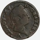 1774 France 1 Sol Lille Mint Louis XVI Copper Coin F