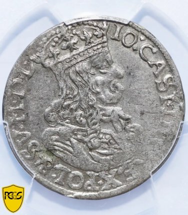 1663 Poland Silver coin 6 Grossus Groschen Grosze Szostak AT Krakow , PCGS AU50