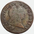 Rare 1720 France copper coin 1 Sol - Reims (S), Louis XV - VF