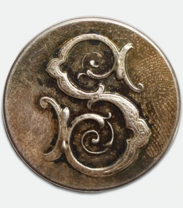 Antique Silver Plated Livery Button with Ornate &acirc;��S&acirc;�� Monogram, 26 mm