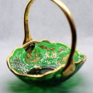 Antique Italian Emerald Green Glass Basket with Gilded Ornaments