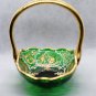 Antique Italian Emerald Green Glass Basket with Gilded Ornaments