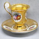 Antique France Paris Porcelain Bone China Cup and Saucer Gilded Lion Handle XIXc