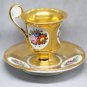 Antique France Paris Porcelain Bone China Cup and Saucer Gilded Lion Handle XIXc