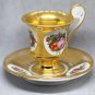 Antique France Paris Porcelain Bone China Cup and Saucer Gilded Lion Handle XIXc