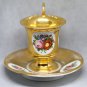 Antique France Paris Porcelain Bone China Cup and Saucer Gilded Lion Handle XIXc