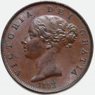 UK Great Britain coin Overdate 1853 (3 over 2) Half Penny – Victoria, XF-AU