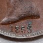 UK Great Britain coin Overdate 1853 (3 over 2) Half Penny &acirc;�� Victoria, XF-AU