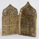 XIX c. antique russian bronze orthodox icon of 2 folding parts