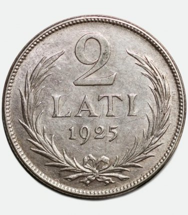 XF 1925 Latvia silver coin 2 Lati Coin
