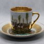 Vintage C.P. Limoges Porcelain China Cup and Saucer Hand Painted Hunting Scene