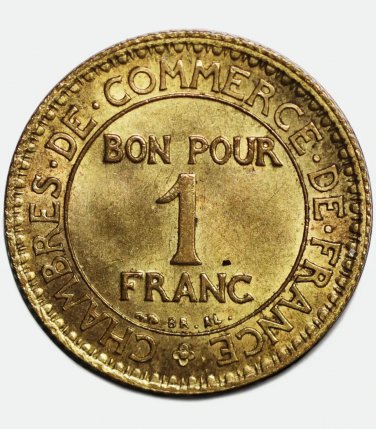 UNC 1926 France coin 1 Franc &acirc;�� Key Date, Chambers of Commerce