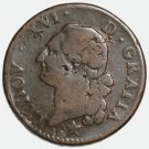 1783 France 1 Sol Aix-en-Provence Mint Louis XVI Copper Coin VF