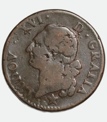 1783 France 1 Sol Aix-en-Provence Mint Louis XVI Copper Coin VF