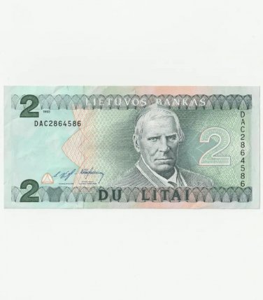 1993 Lithuania Litauen 2 Litai Litas banknote bill, Series DAC, AU