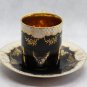 Vintage Japanese SAJI Bone China Black, Gold flower decoration Cup and Saucer