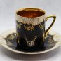 Vintage Japanese SAJI Bone China Black, Gold flower decoration Cup and Saucer