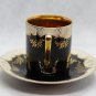 Vintage Japanese SAJI Bone China Black, Gold flower decoration Cup and Saucer