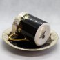Vintage Japanese SAJI Bone China Black, Gold flower decoration Cup and Saucer