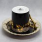 Vintage Japanese SAJI Bone China Black, Gold flower decoration Cup and Saucer