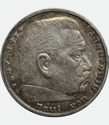 Germany &acirc;�� Third Reich 5 reichsmark mark silver coin, 1938 A