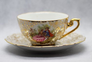 Antique Hlottenhof Bavaria Germany Porcelain Bone China Cup and Saucer 1928