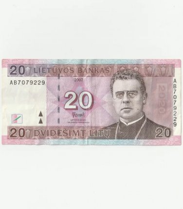 2007 Lithuania Litauen Lietuva 20 Litu Litai Litas banknote bill, Series AB, VF