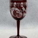 Antique Ruby Red Bohemian Blown Etched Wine Glass 19c