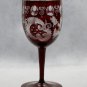 Antique Ruby Red Bohemian Blown Etched Wine Glass 19c