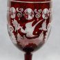 Antique Ruby Red Bohemian Blown Etched Wine Glass 19c
