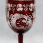 Antique Ruby Red Bohemian Blown Etched Wine Glass 19c