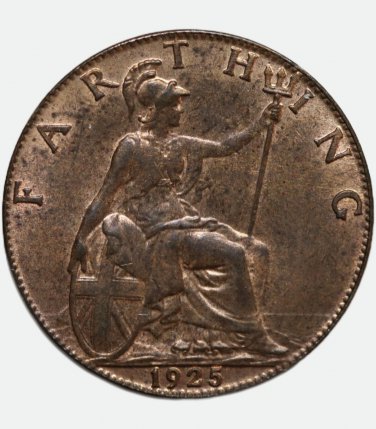 UNC 1925 Farthing, Heavily Worn & Cracked Die GB United Kingdom coin &acirc;�� George V