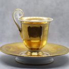 Antique France Porcelain Bone China Cup and Saucer Gilded Landscape XIXc