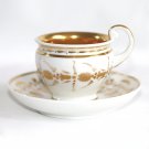 Antique Imperial Gilded Porcelain Bone China Cup with Saucer 1800s
