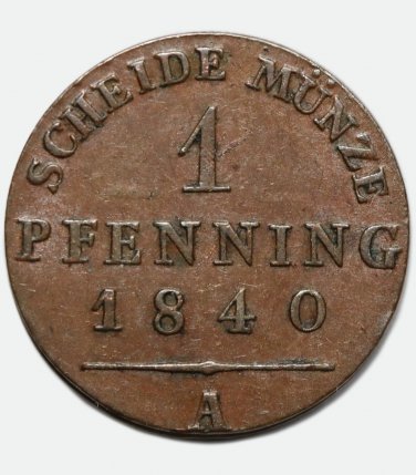 German State PRUSSIA coin &acirc;�� 1 Pfenning, 1840 A