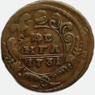1731 Russia copper coin DENGA Perechekan 1/2 Kopeck Kopeek Kopek - Anna Ionnovna