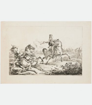RARE Carle Vernet lithograph lithography of Napoleonic era &acirc;��Hussar killing a Cui
