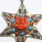 Antique Tibetan Pendant/Medal with Four-Armed Buddha Avalokiteshvara, Star Shape