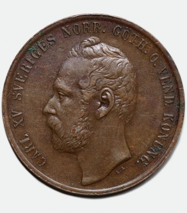 Sweden 5 &Atilde;�re Ore 1864, Swedish copper coins, Charles XV (1859-1872)