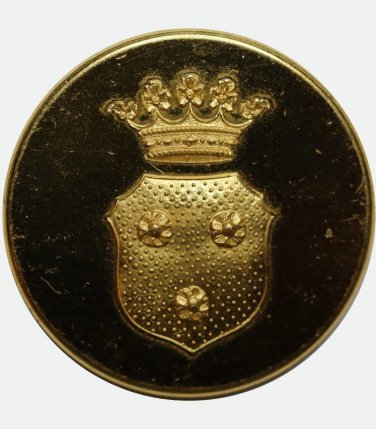 Antique gilded livery button with the family coat of arms of von Rosen