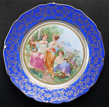 Antique Blue Bohemia Czechoslovakia Porcelain Bone China Plate Dish 1921-1945