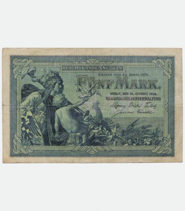 5 Mark 1904, Germany Reichskassenschein banknote, bill