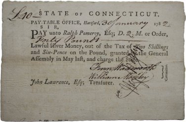 US 1781 10 Pounds Connecticut Pay Table Colonial Currency Note Bill Banknote