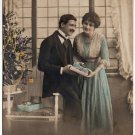 1920s Tinted Postcard – Young Couple at Christmas – Antique with Letter