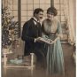 1920s Tinted Postcard – Young Couple at Christmas – Antique with Letter