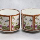 Set of 2 Japanese porcelain tea cups with birds and flowers